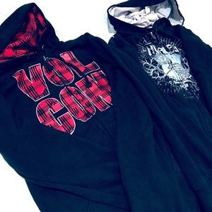 EUC Punk Goth Volcom Hurley Hoody Black Small Womens Girls Red Blue Sweater